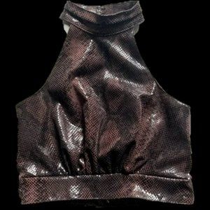 NBD Brown Python Faux Leather Halter Top XS